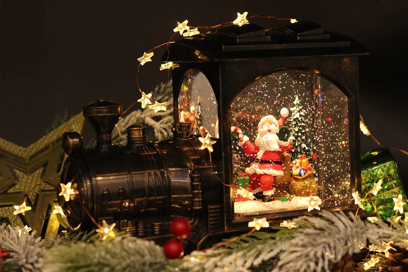 GenSwin Lighted Christmas Snow Globe Lantern  Battery Operated Santa Claus Musical Train LED Water Glittering with 6H Timer  Christmas Home Decoration Gift(Copper) - Image 4